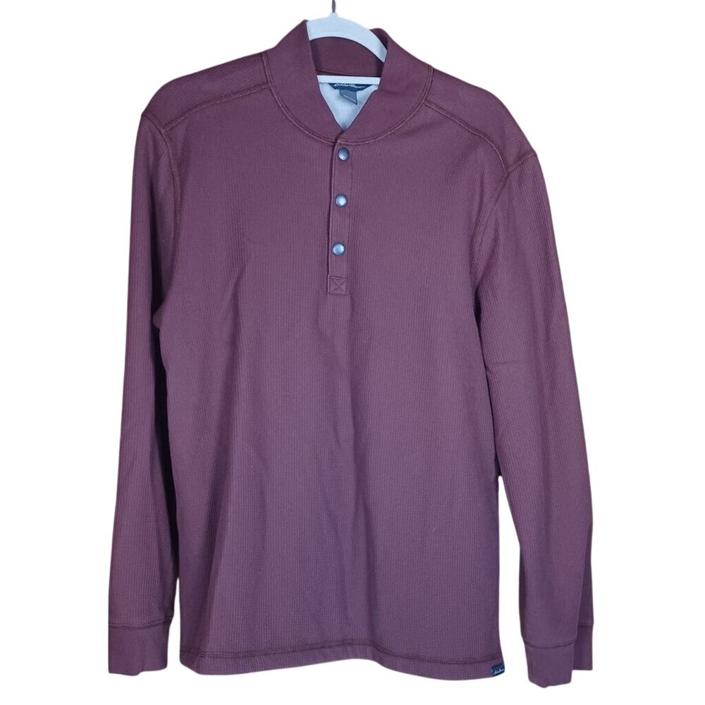Eddie Bauer Men's Faux Shearling lined Thermal Henley Burgundy Medium Outdoors